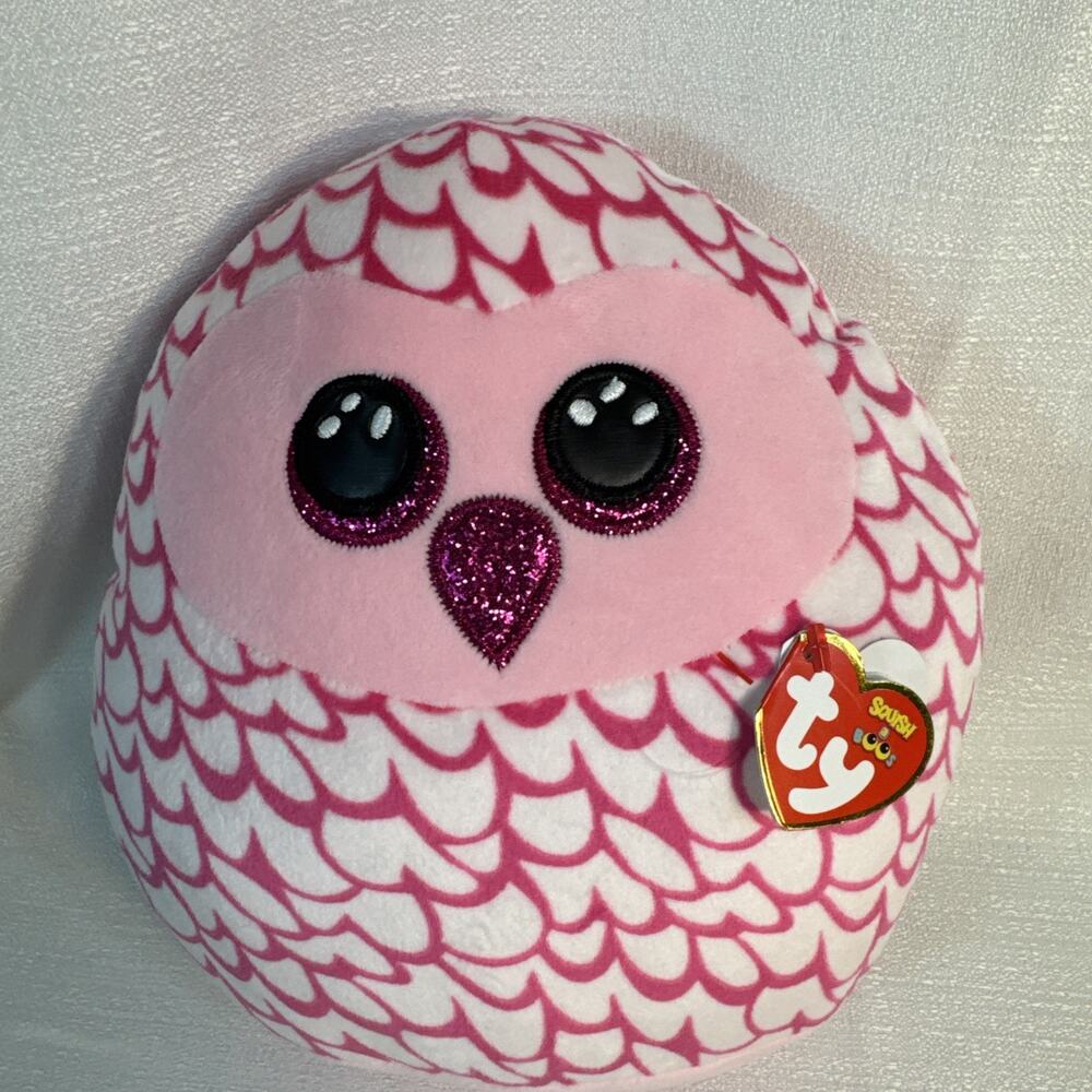 Ty Beanie Squish a Boos Owl Pinky Stuffed Animal Plush Toy Pink 8โ With Tag